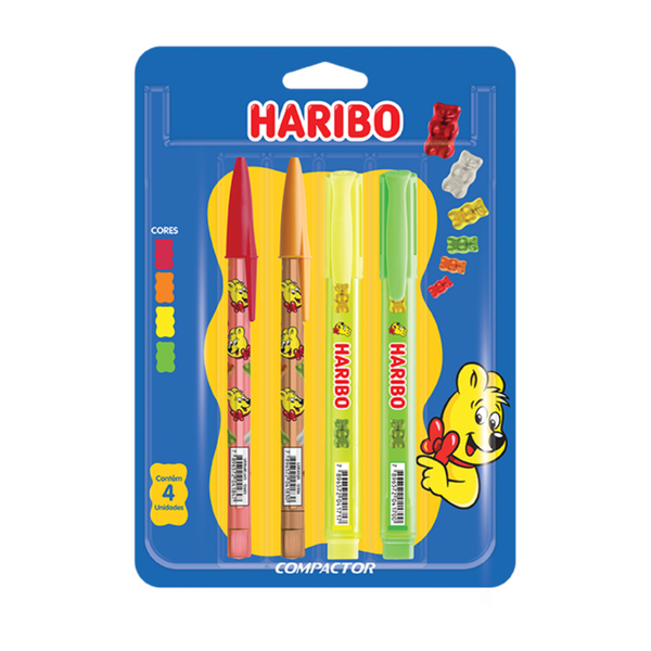 Conjunto Haribo - Marca-Texto Destaq + Esferográficas Top 2000